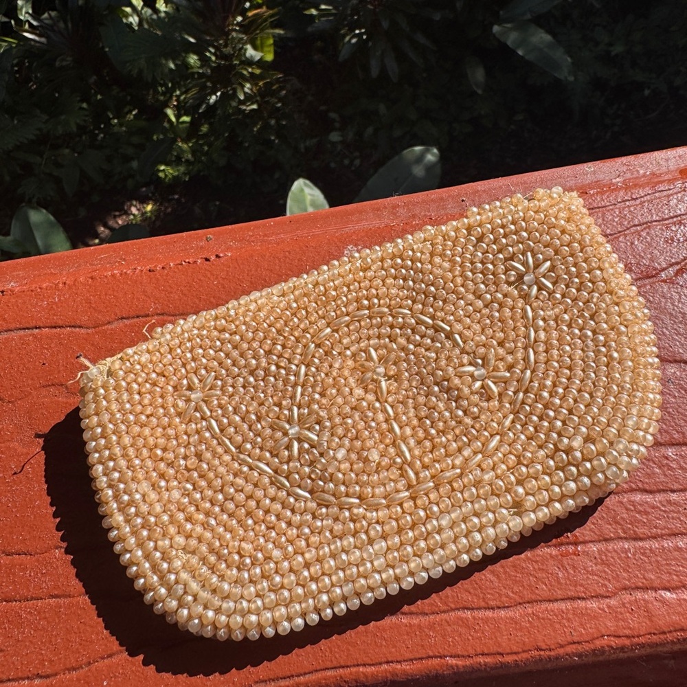 Elegant Beaded Cream Clutch